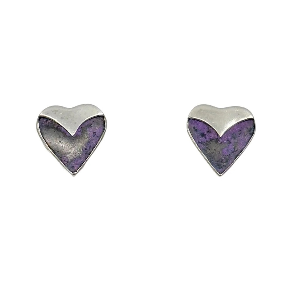Sterling Silver Purple Stone Heart Stud Earrings - Gm587 View 2